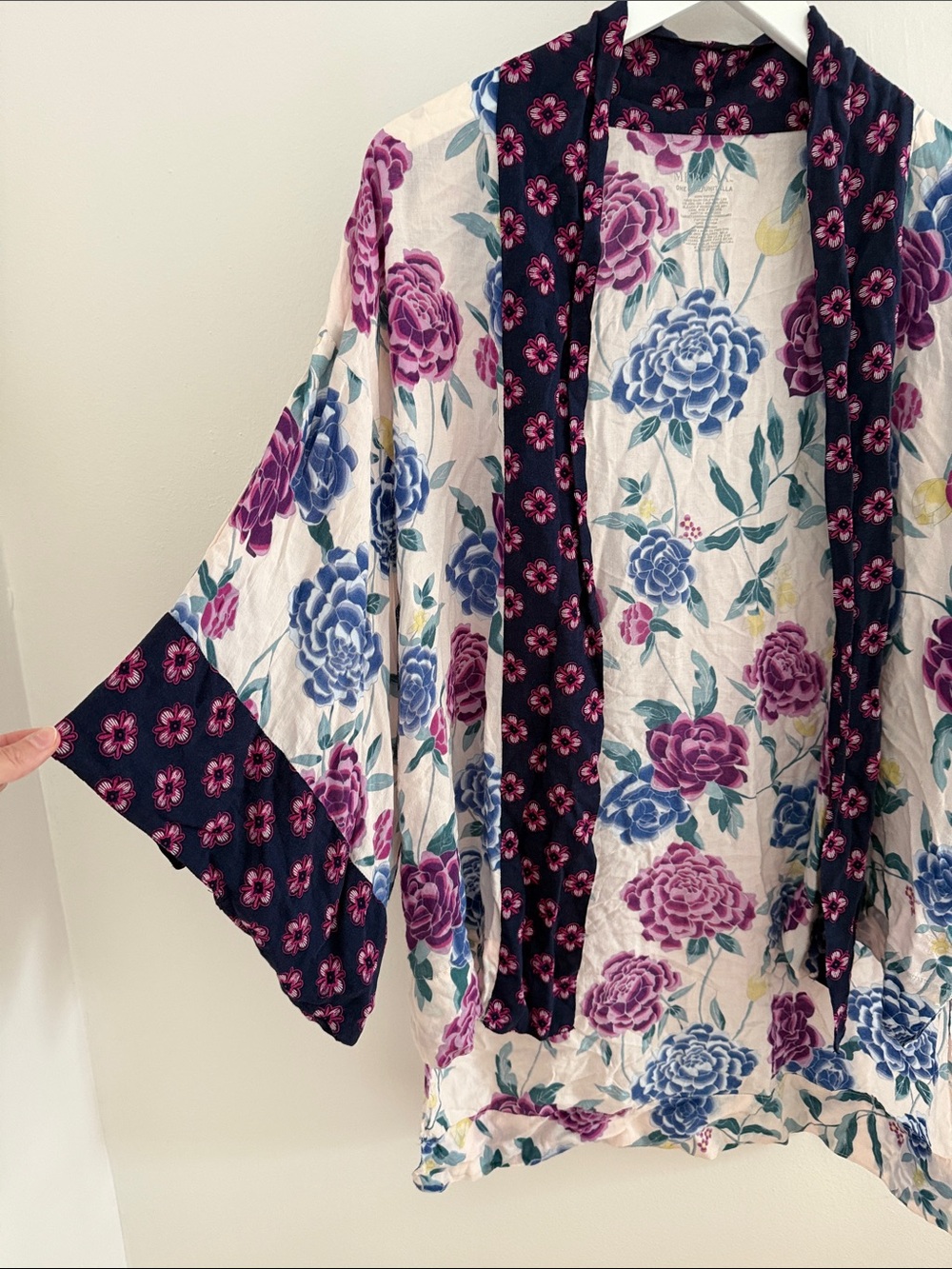 Floral Kimono Cardigan in Navy, Purple & Blue Medina one size